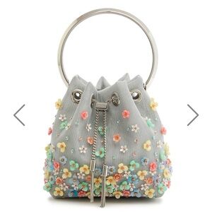 In Search of Jimmy Choo Gray Mini Bag with Floral Embellishments